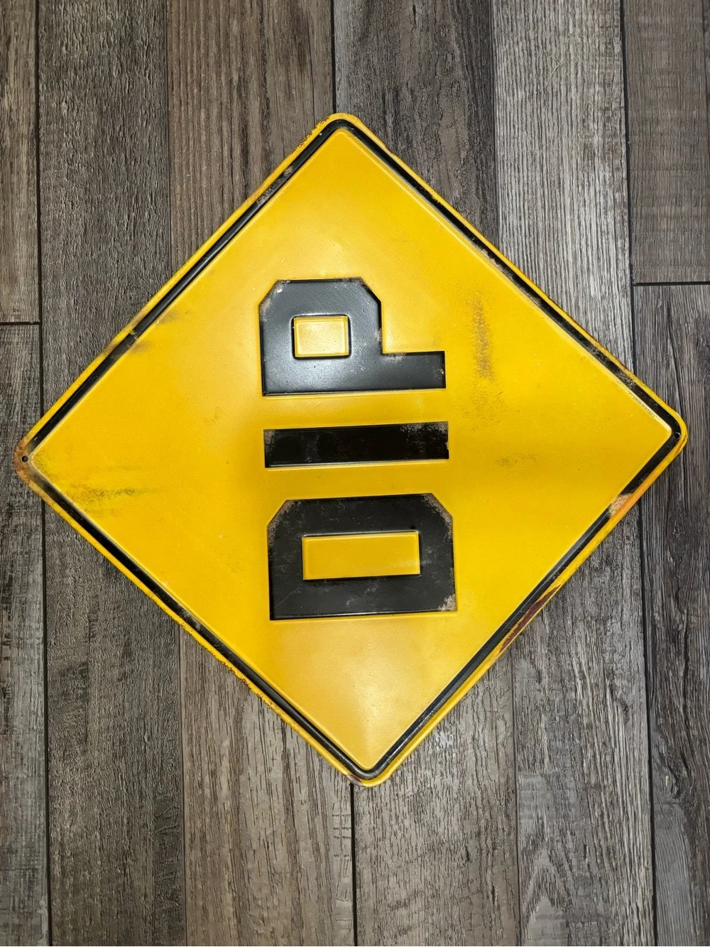 Vintage Style Yellow 'Stop' Diamond Road Sign — Black Lettering